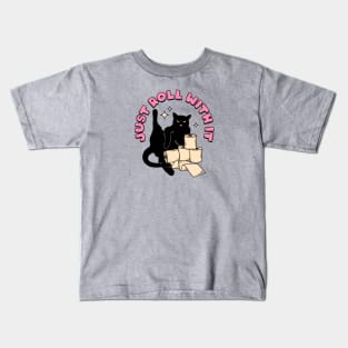 Roll with it Black Cat in orange Kids T-Shirt